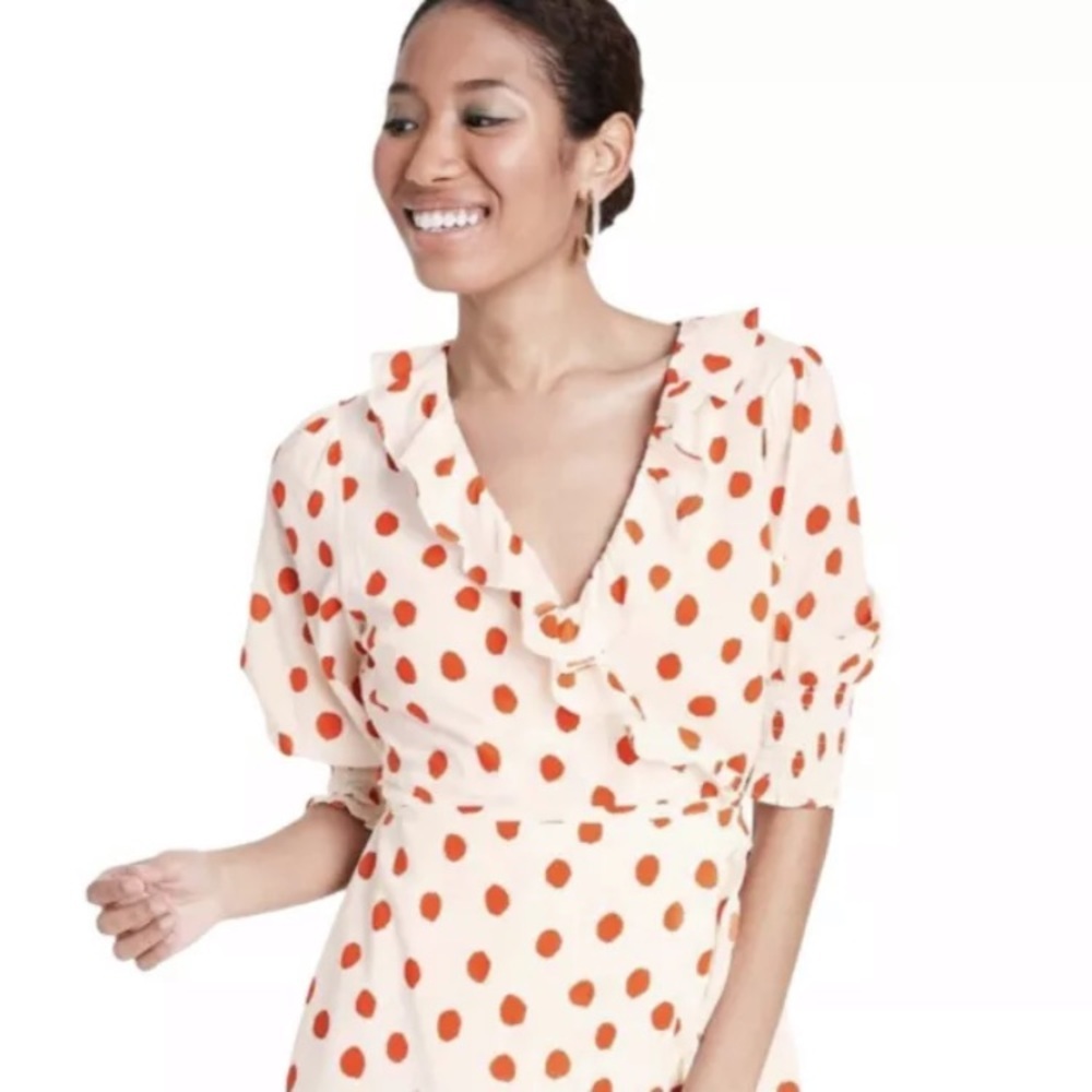 Rixo For Target Dress Small Polka Dot Puff Sleeve‎ Wrap Mini Dress Ruffle NWT